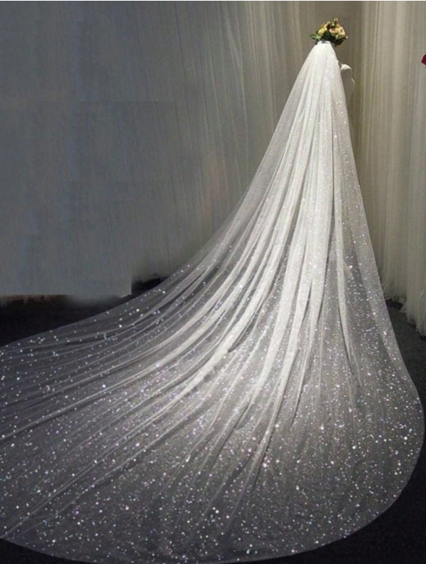 Glittered Single-Layer Tulle Veil