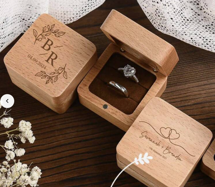 Personalized Engraved Wood Ring Bearer Box