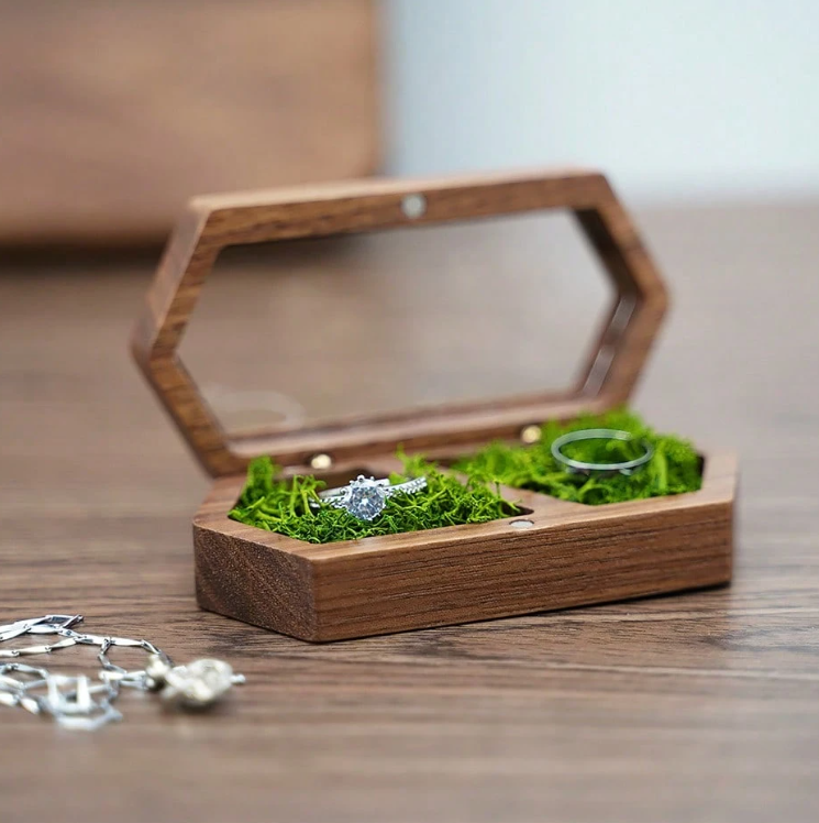 Walnut Wood 'we Do' Carved Double Ring Box