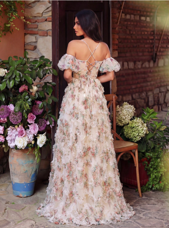 Faeriesty Romantic Women's Elegant Backless Floral Maxi Dress