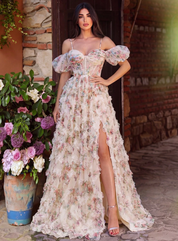 Faeriesty Romantic Women's Elegant Backless Floral Maxi Dress