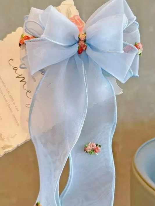 Girls Blue Mesh Bow Ribbon