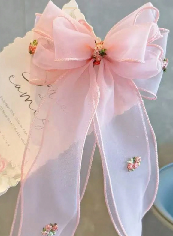 Girls Pink Mesh Bow Ribbon