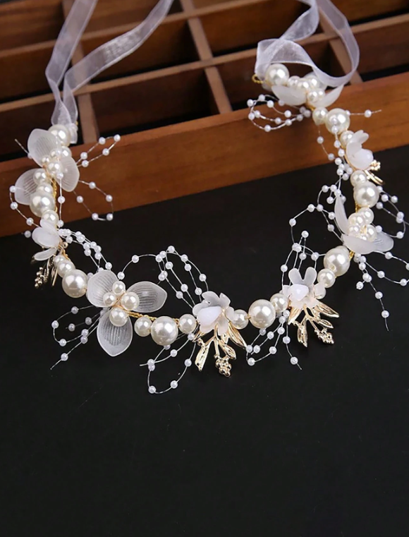 Faux Pearl & Flower Decor Bridal Hair Band