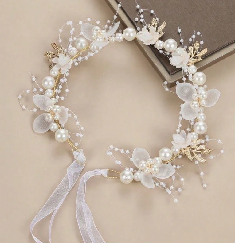 Faux Pearl & Flower Decor Bridal Hair Band
