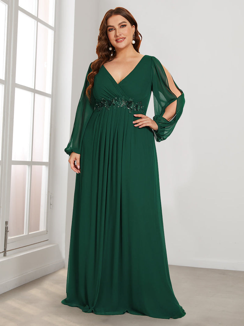 Plus Size Wedding Guest Dresses with Long Lantern Sleeves