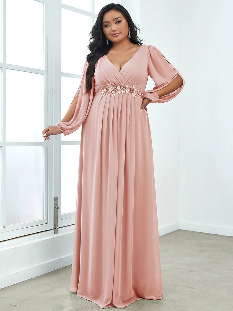 Plus Size Wedding Guest Dresses with Long Lantern Sleeves