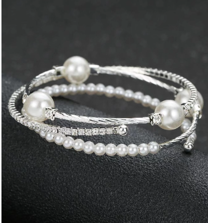 Rhinestone & Faux Pearl Decor Bridal Bracelet