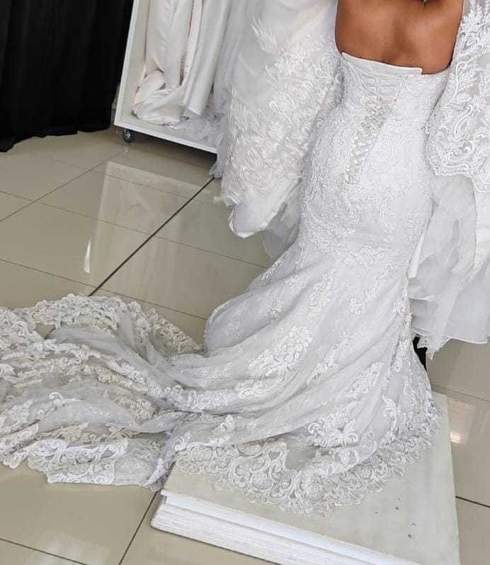 Off-White Beaded Mermaid Wedding Dress | Bequest Brides