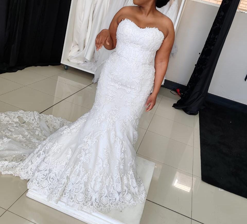 Off-White Beaded Mermaid Wedding Dress | Bequest Brides