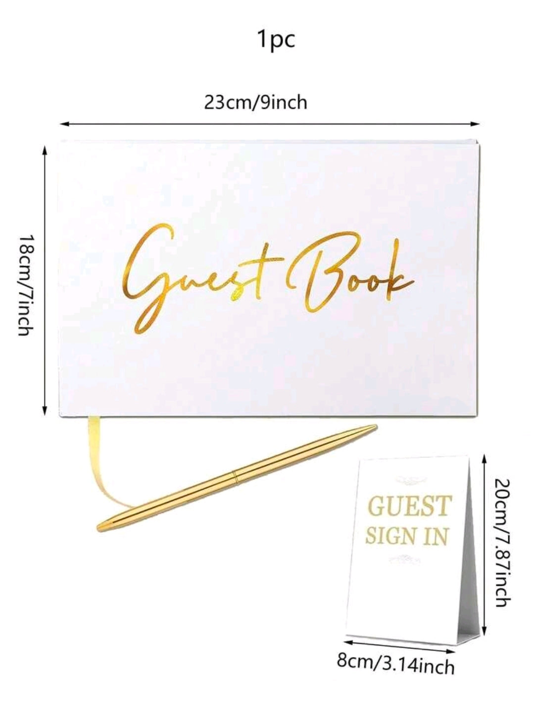Sign In Guest Book with pen Gold