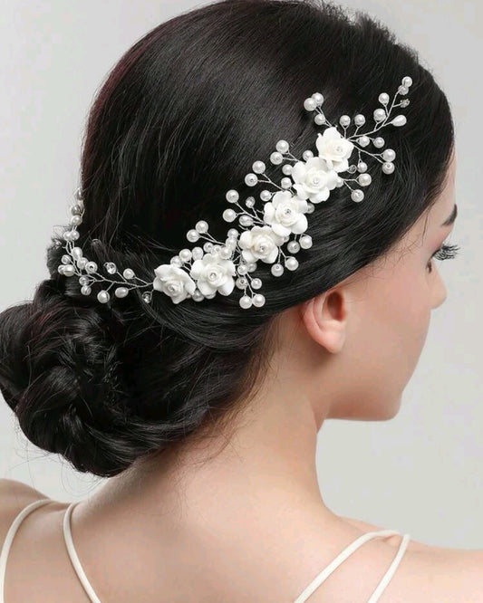 Flower & Pearl Design Hair Comb