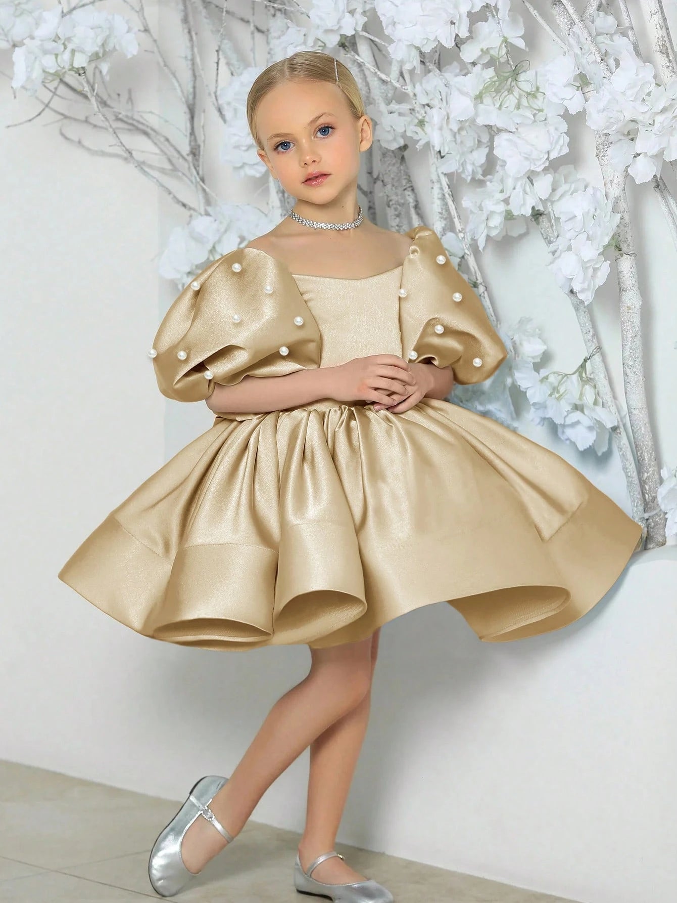 Girls Bishop Sleeve Bow Design Easter Party Dress