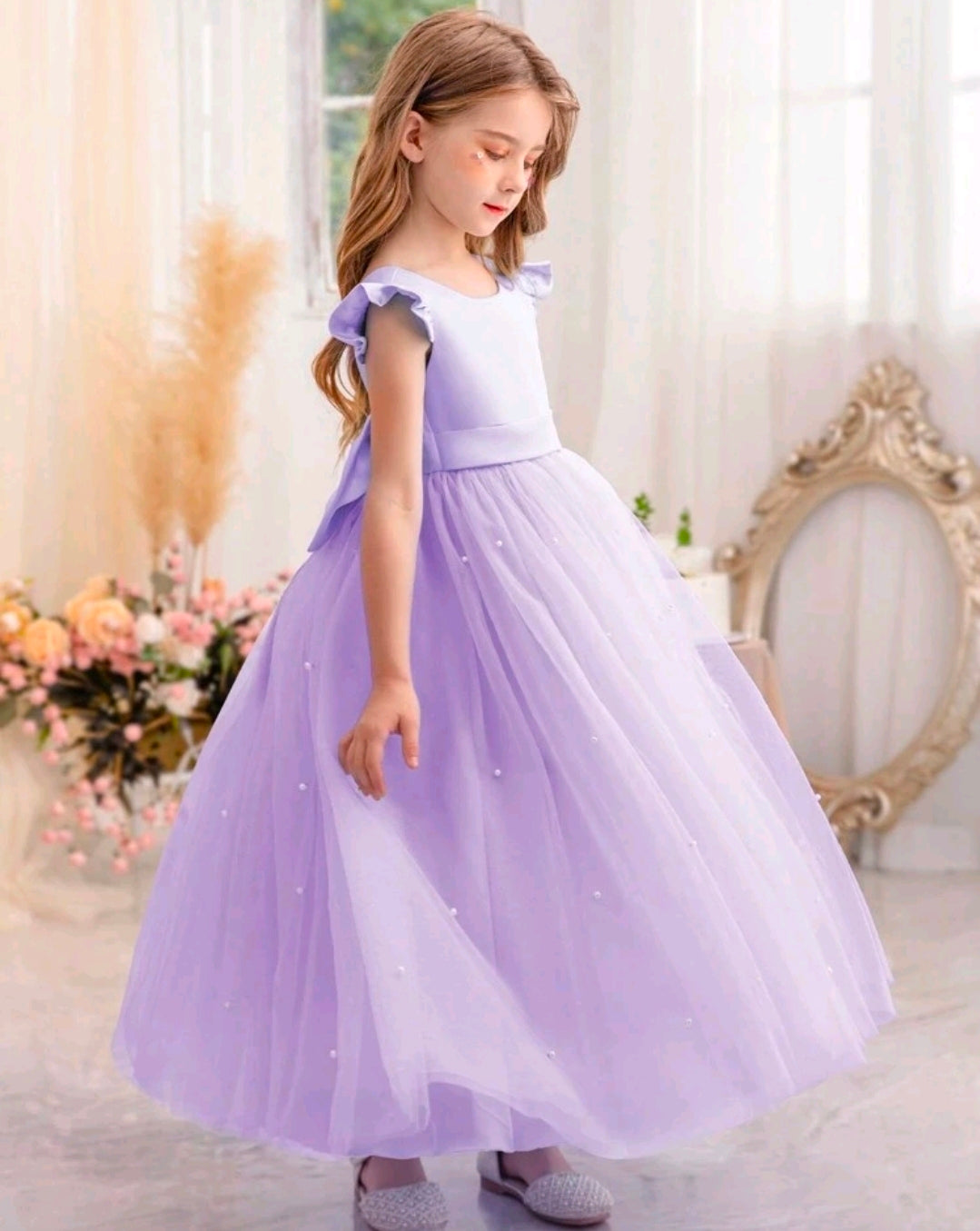 Purple Tween Girl Bow Tulle Party Dress