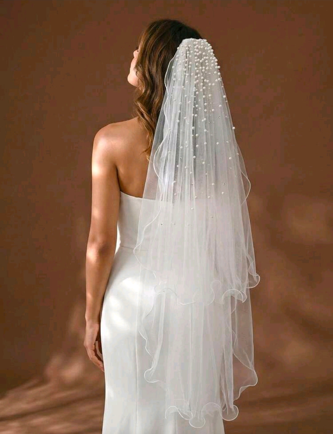 Short Faux Pearl Bridal Veil With Hair Comb