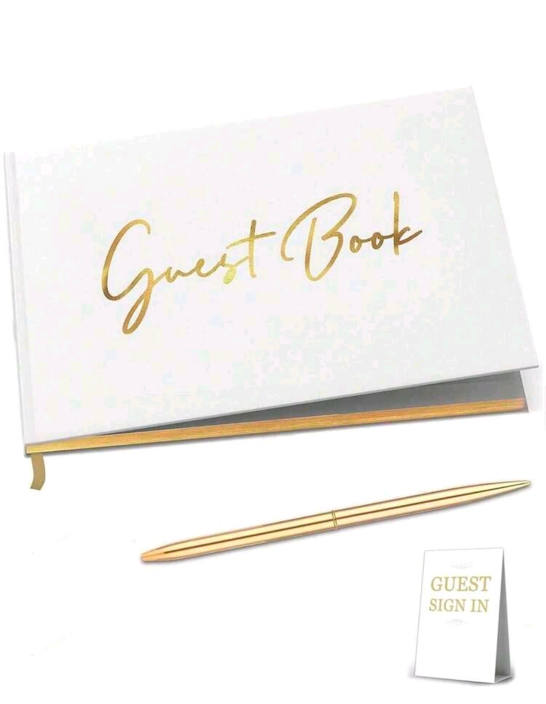 Sign In Guest Book with pen Gold