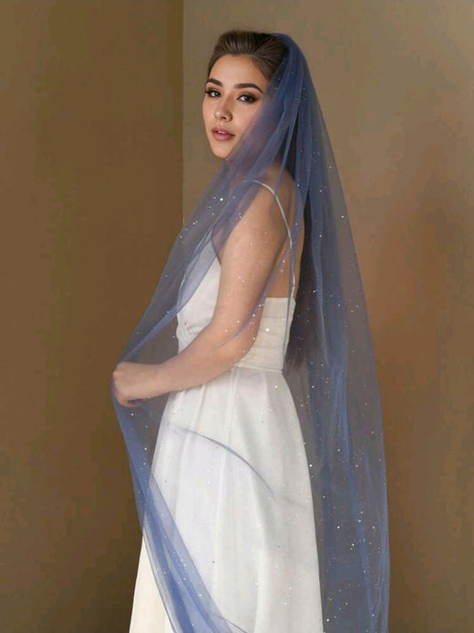 Glitter Navy Bridal Veil