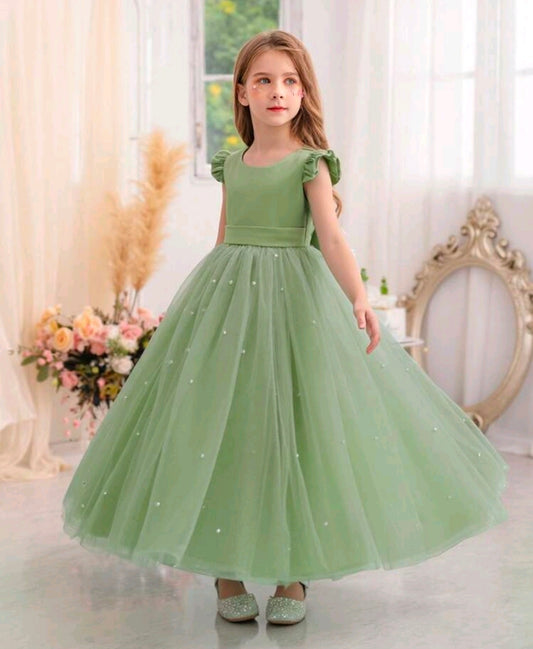 Mint Green Tween Girls' Beaded Bowknot Princess Dress Orchid