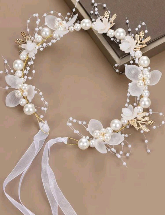 Faux Pearl & Flower Decor Bridal Hair Band