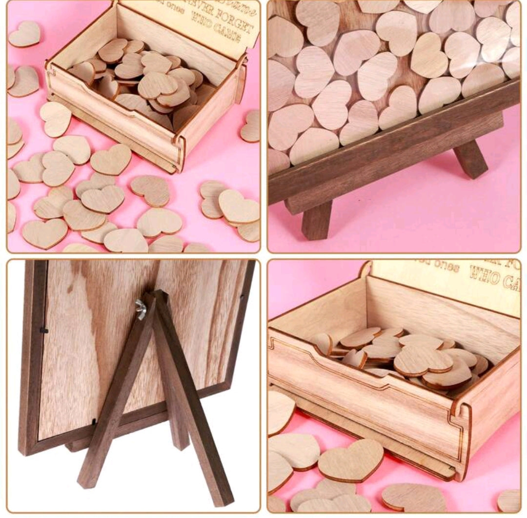 Wooden Wedding Guest Book With 100pcs Hearts