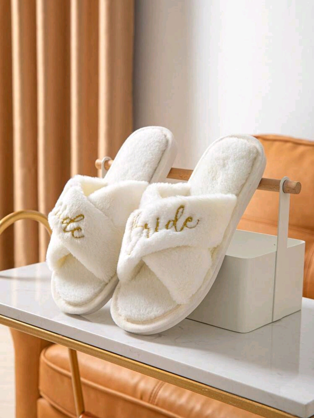 Bride Embroidered Fuzzy Slippers