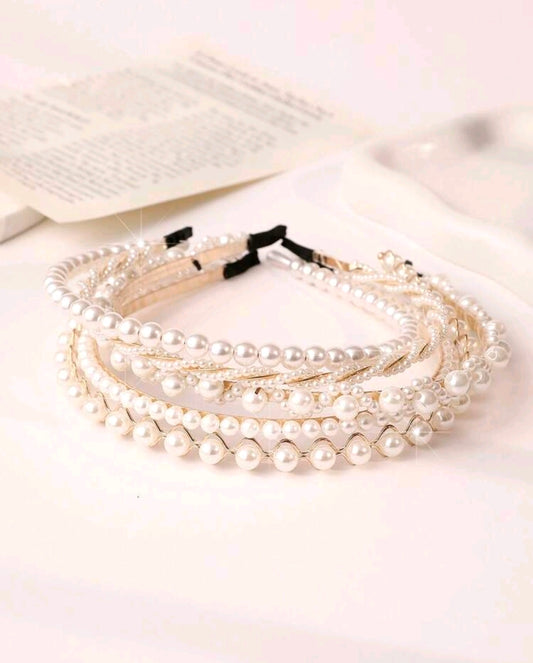 4pcs Faux Pearl & Rhinestone Decor Headband