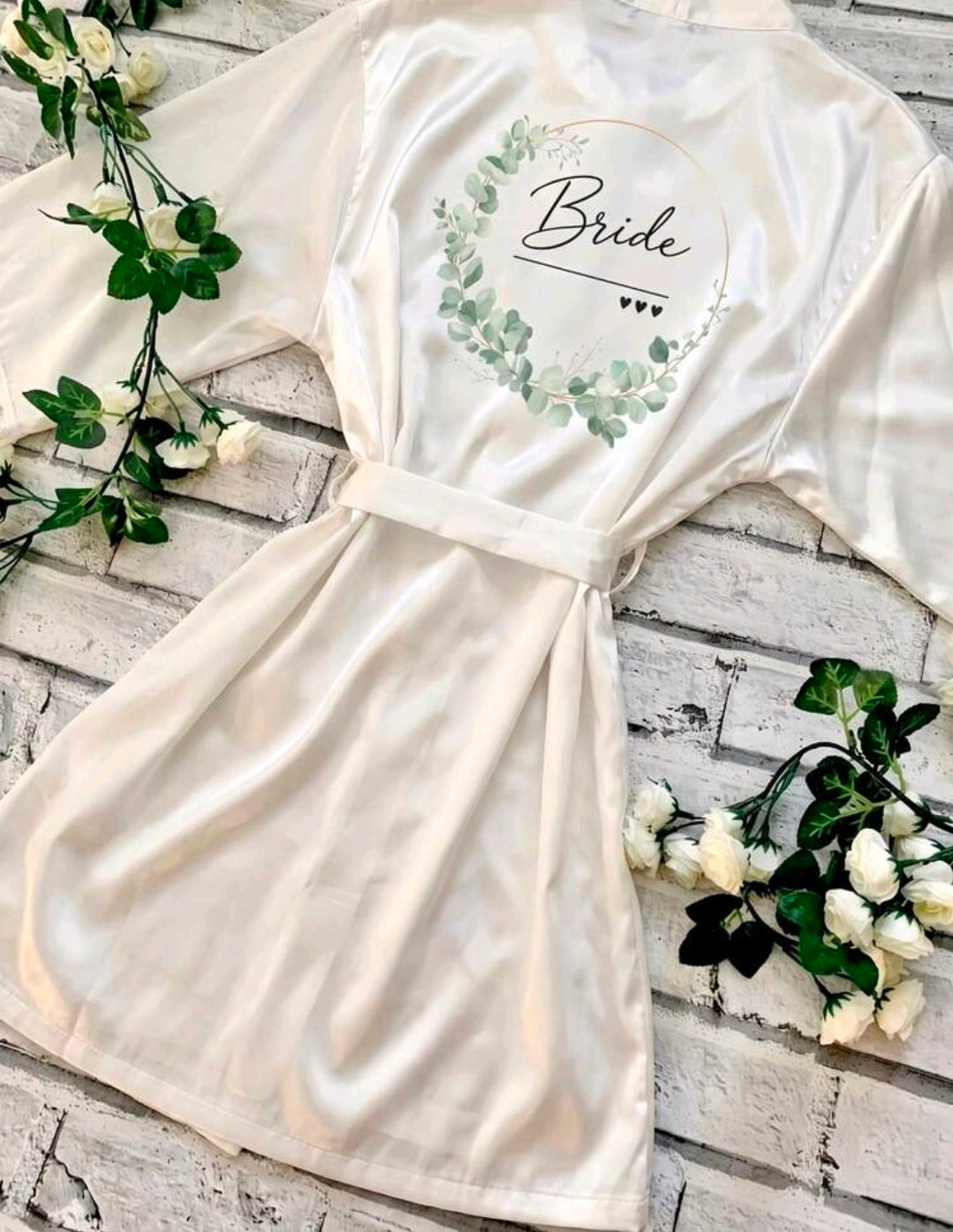 Bride Belted Robe White & Florals