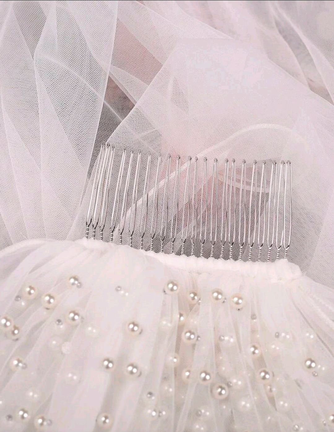 Short Faux Pearl Bridal Veil With Hair Comb