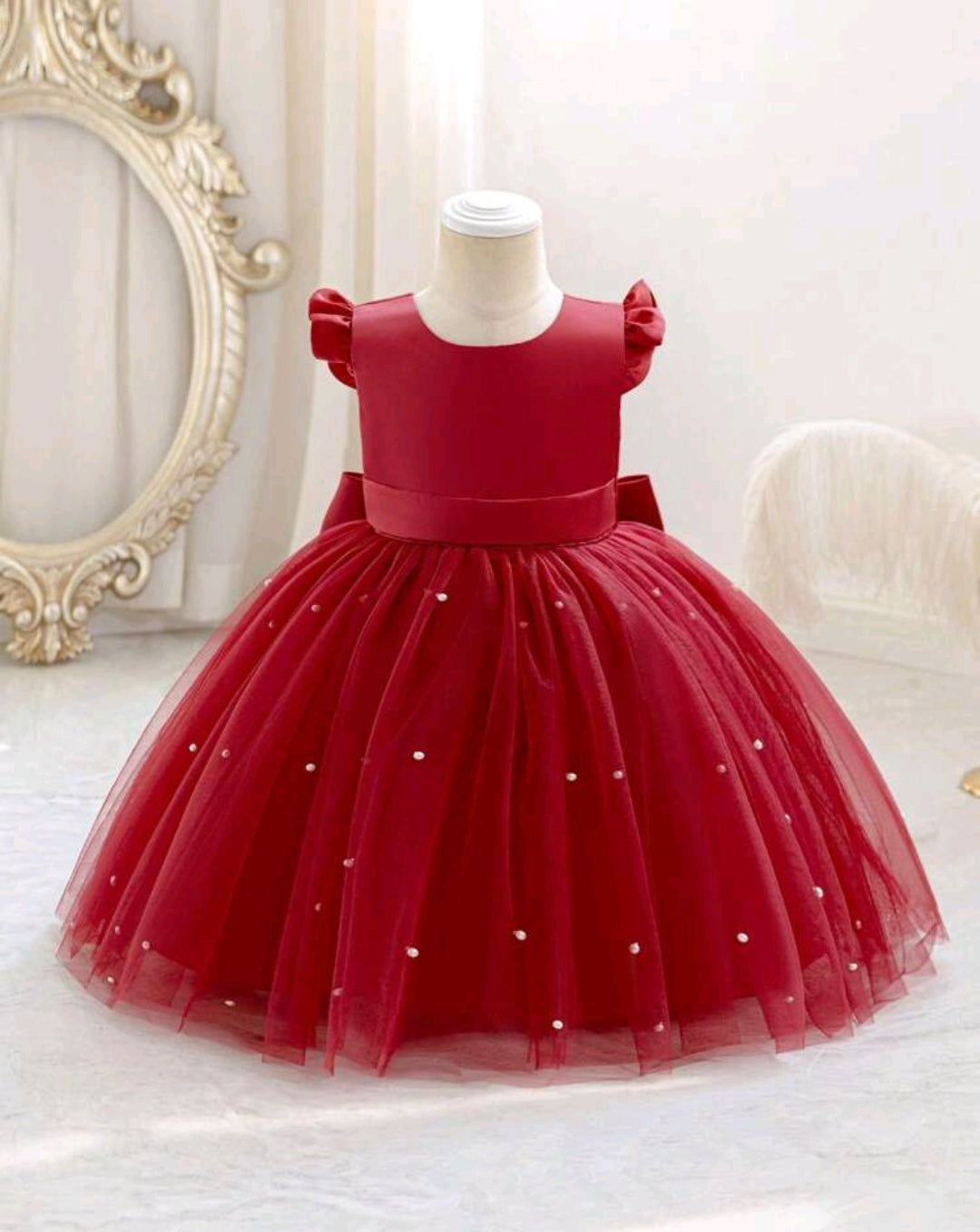 Baby Girls Ruffled Sleeve Bow-Knot Dress
