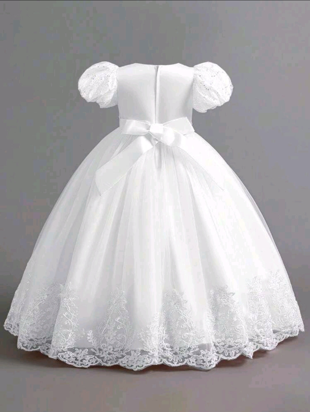 Girls' Pearl Embroidered Mesh Elegant Party Dress