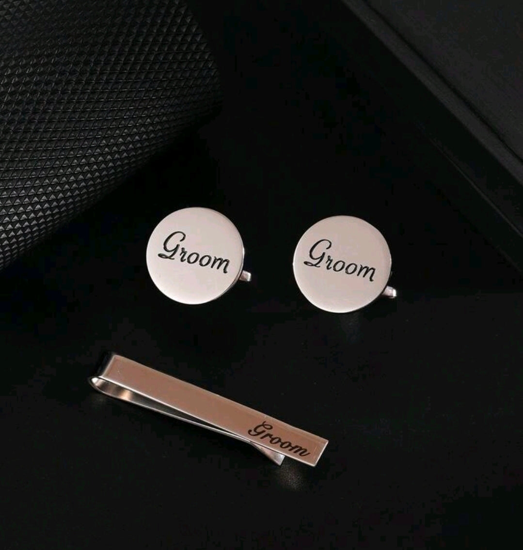 Groom Tie Clip and Cufflink Set