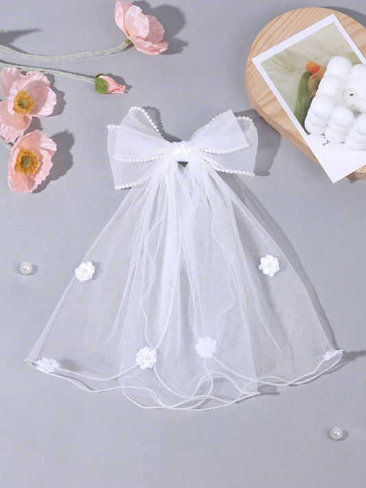 Girls Pearl Border Bow Veil
