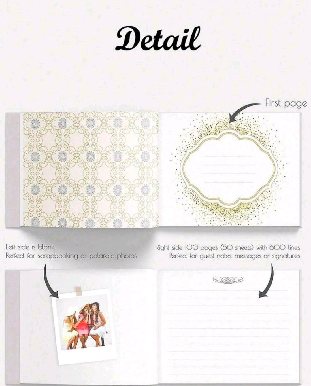 Sign In Guest Book with pen Gold