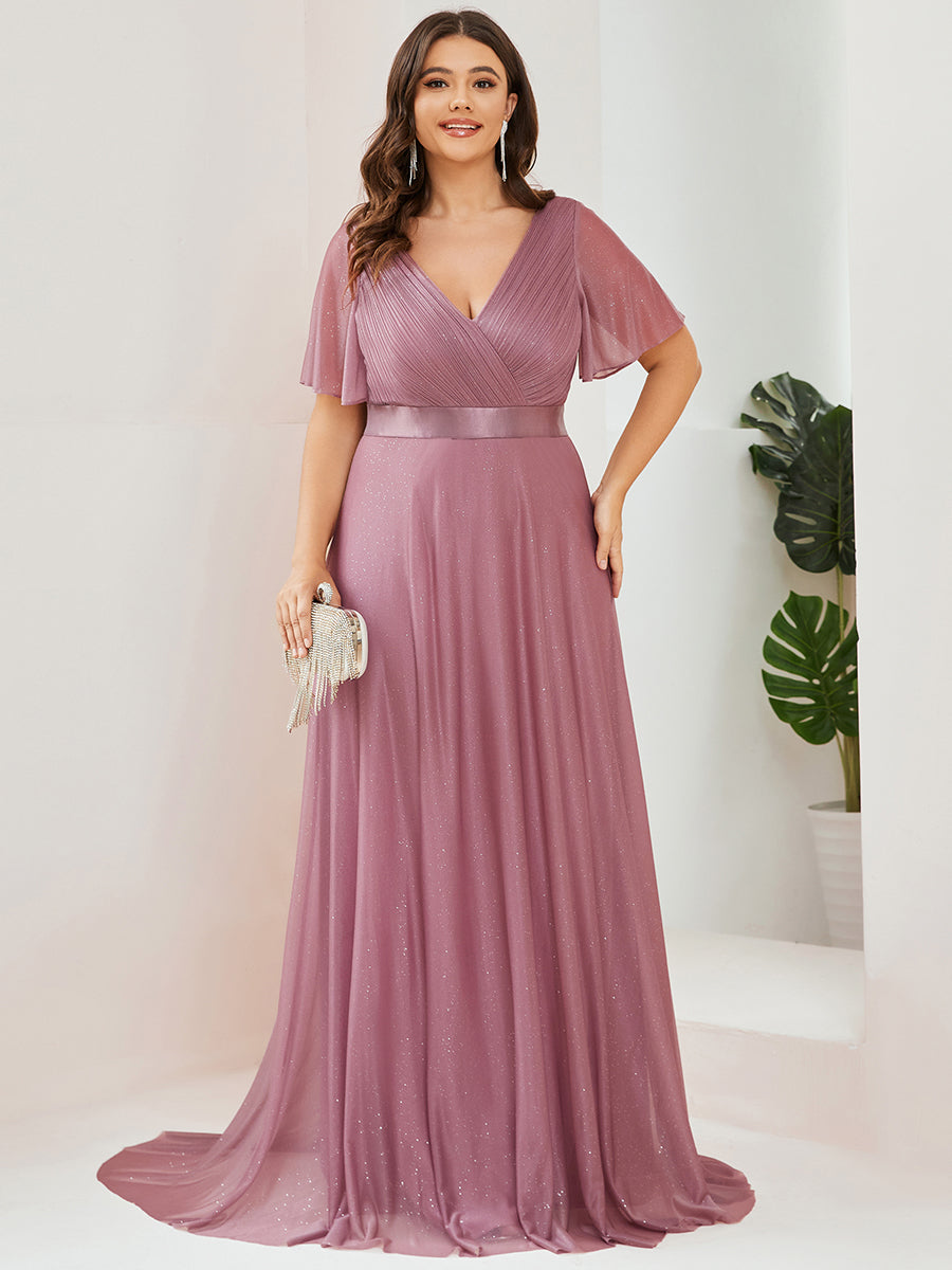 Deep V Neck Ruffles Sleeve A Line Mother of Groom Dresses