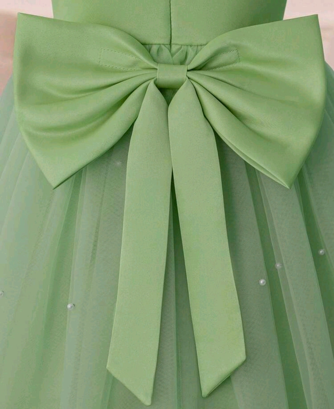 Girls' Beaded Bow knot Princess Dress Bean Green