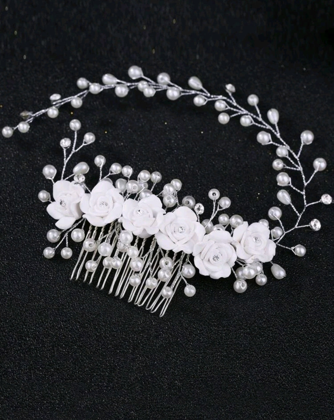Flower & Pearl Design Hair Comb