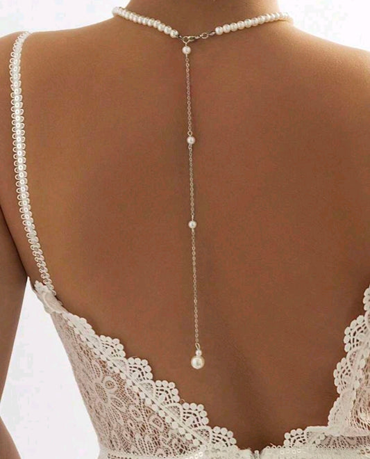 Faux Pearl Bridal Tassel Necklace
