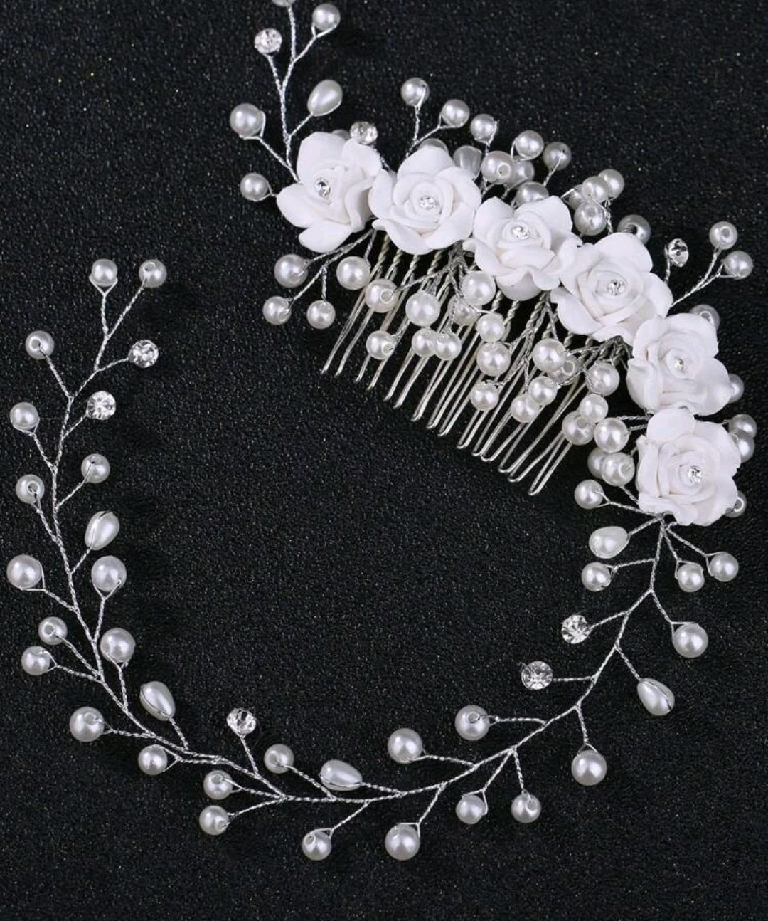 Flower & Pearl Design Hair Comb