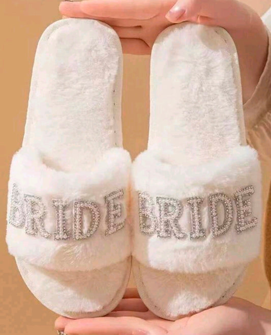Bride's Fluffy Slippers white