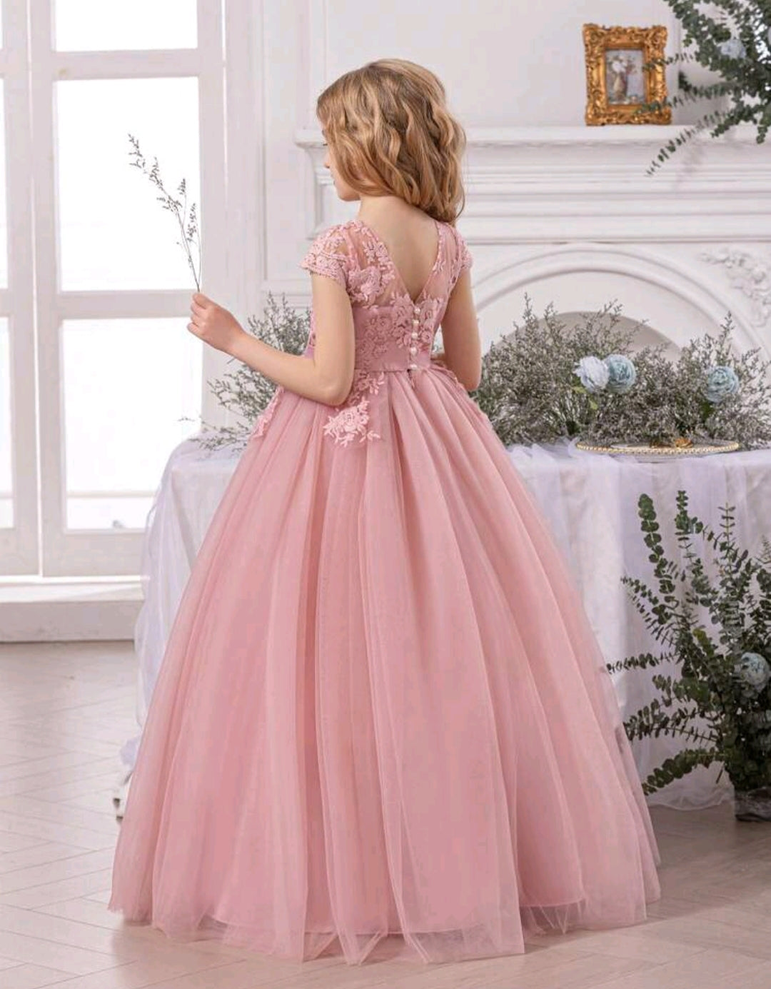 Tween Girl Bowknot Embroidered Tulle Party Dress
