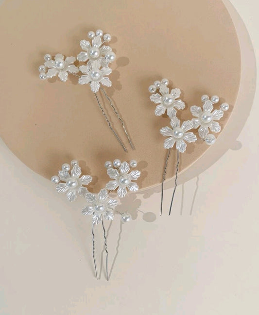 3pcs Faux Pearl & Flower Decor Hair Pin