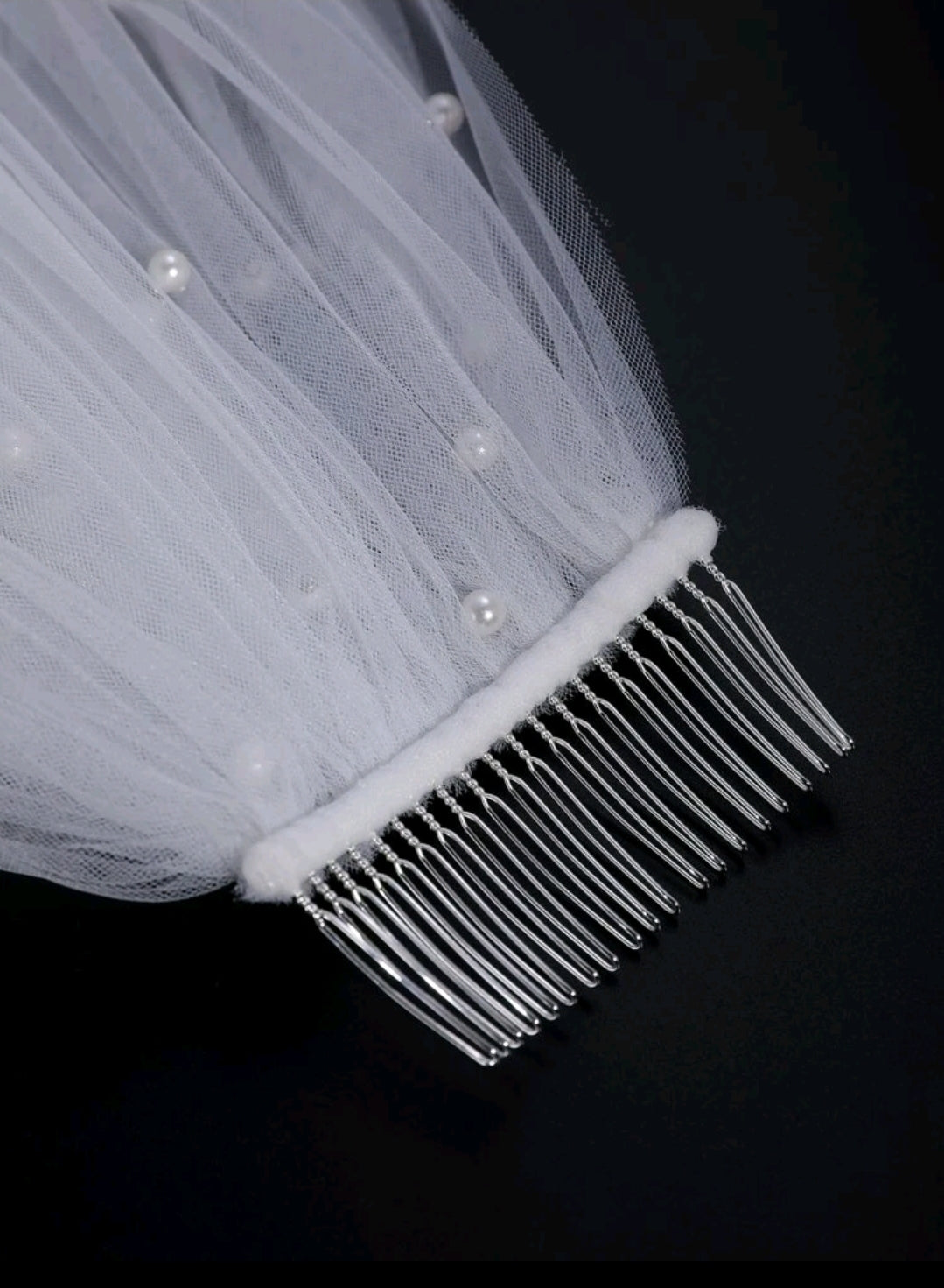 Short Faux Pearl Bridal Veil With Hair Comb