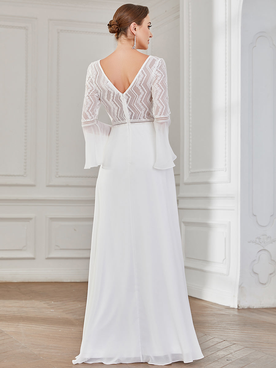 Deep V Neck A Line Wedding Dresses with Long Sleeves