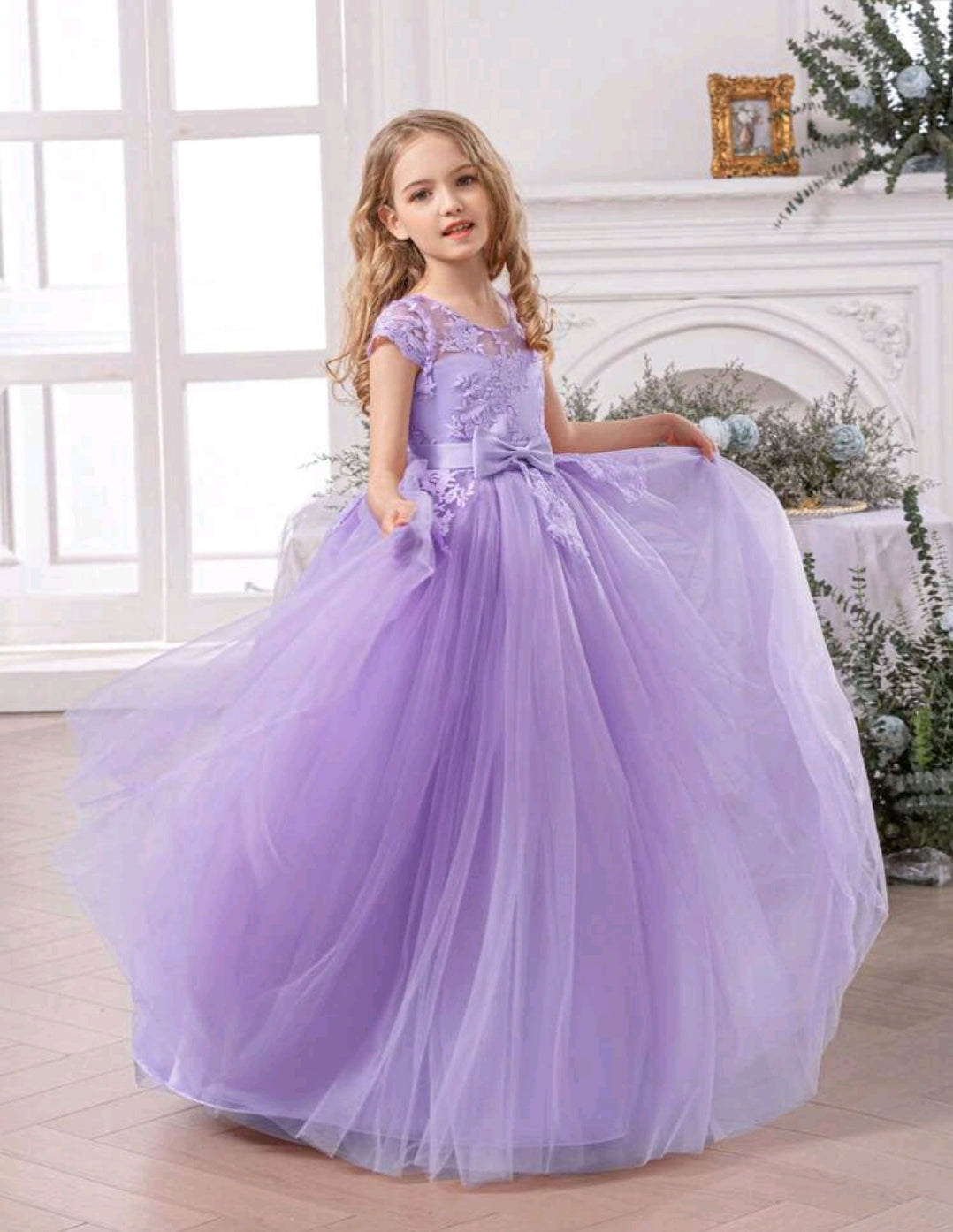 Tween Girl Bowknot Embroidered Tulle Party Dress