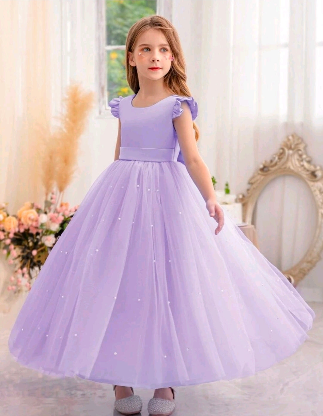 Purple Tween Girl Bow Tulle Party Dress
