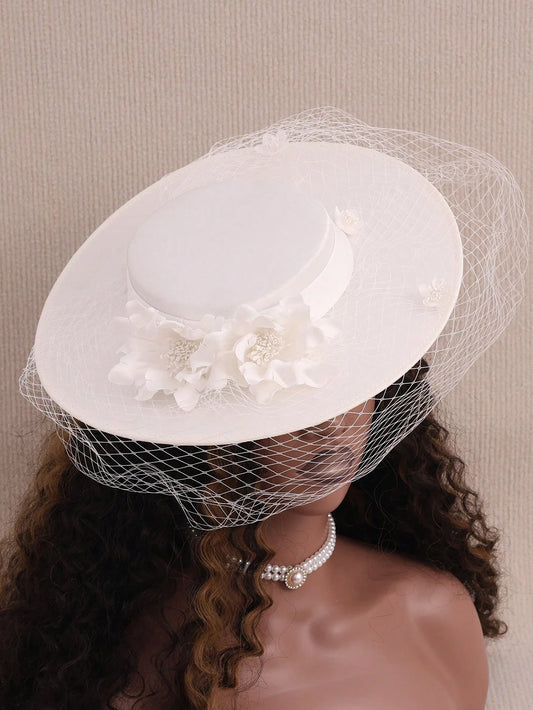 French Style Wedding Hat White