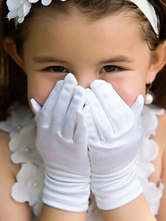 Girls' Short White Satin Gloves