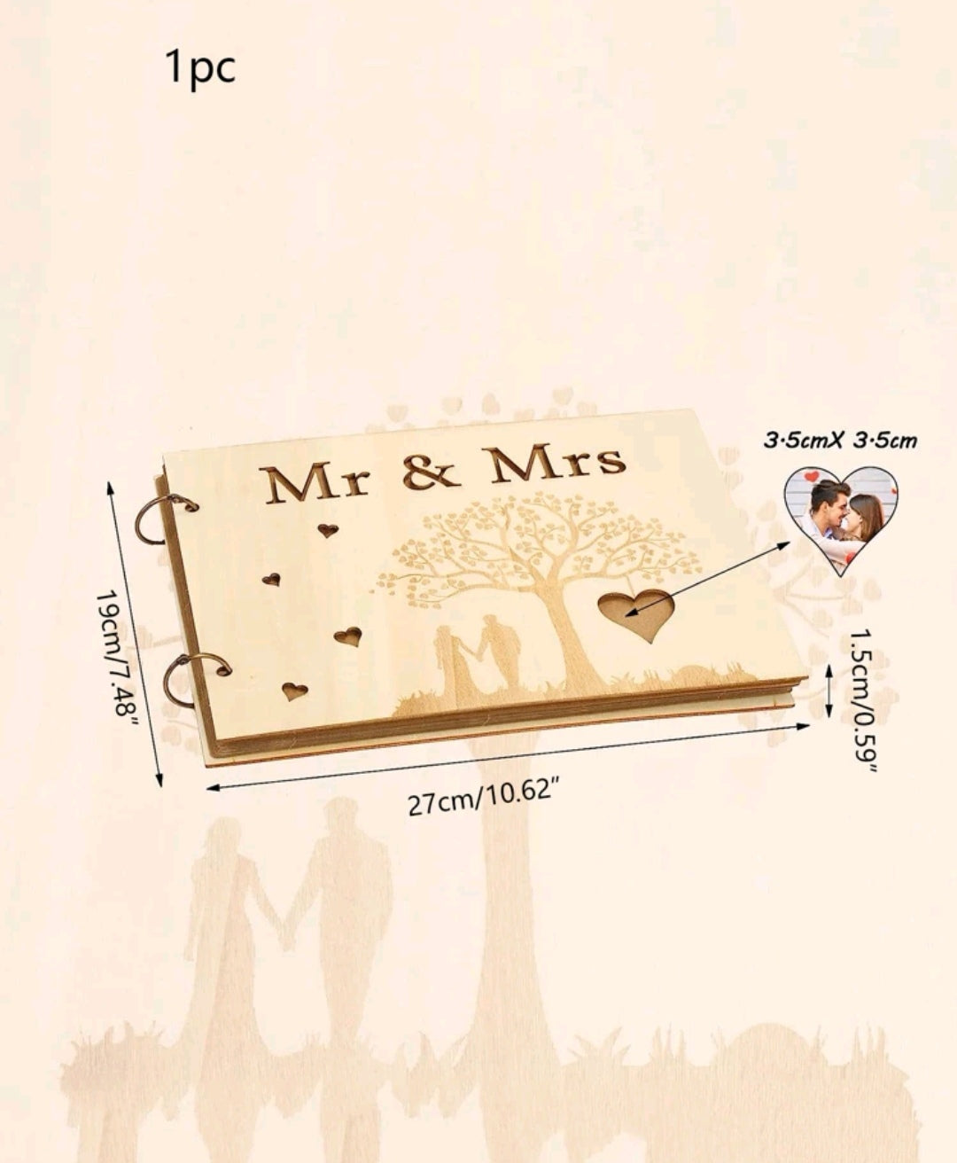 1pc Tree & Heart Pattern Wooden Guestbook
