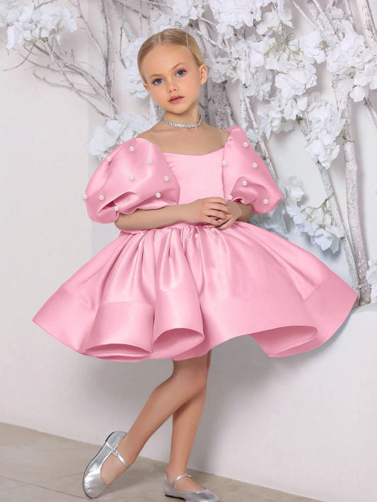 Girls Bishop Sleeve Bow Design Easter Party Dress