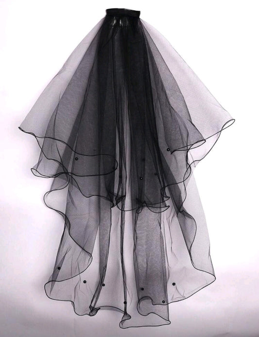 Black Bohemian Polyester Wedding Veil